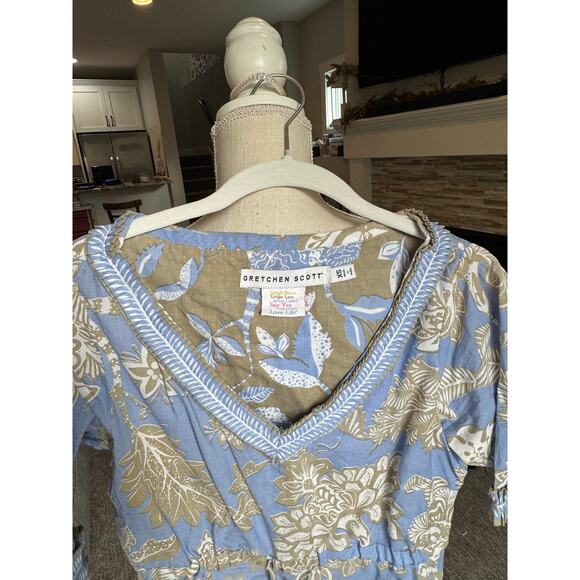 Gretchen Scott Blue Floral Midi Dress XS V-Neck Belted Waist - Picture 7 of 8